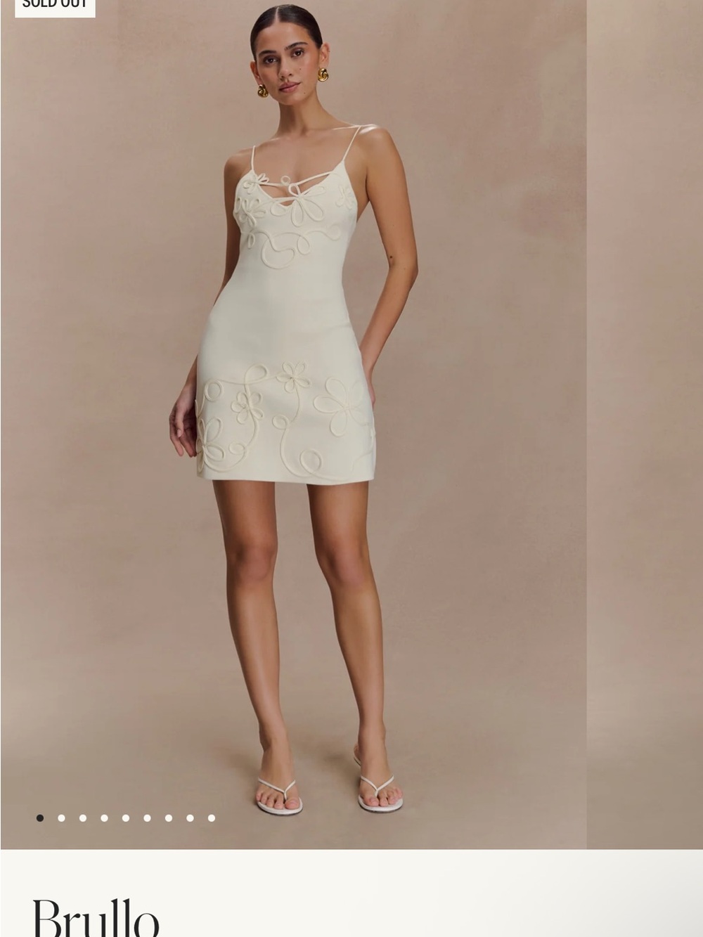 Cream Floral-Appliqué Spaghetti-Strap Mini Dress